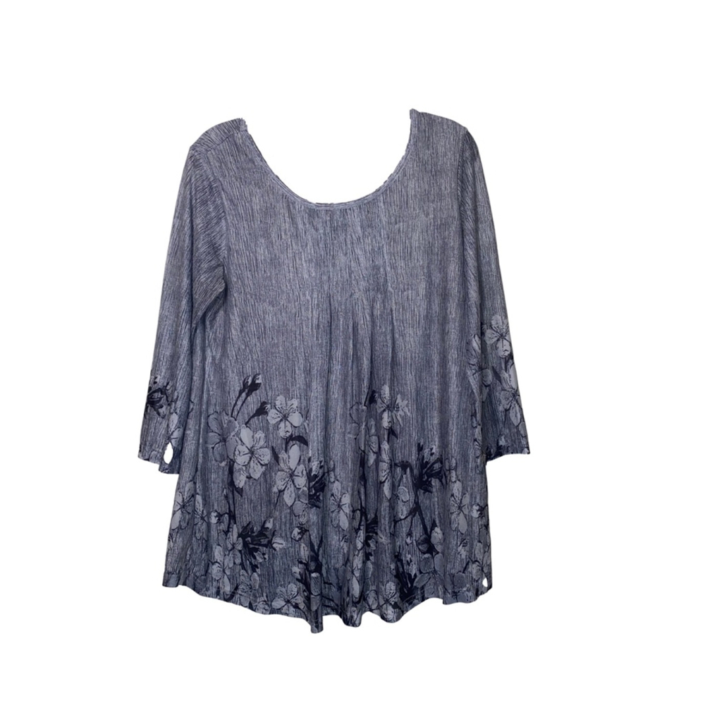 Women's Timeson Gray Floral Print Flowy 3/4 Sleeve Tunic Blouse Size L